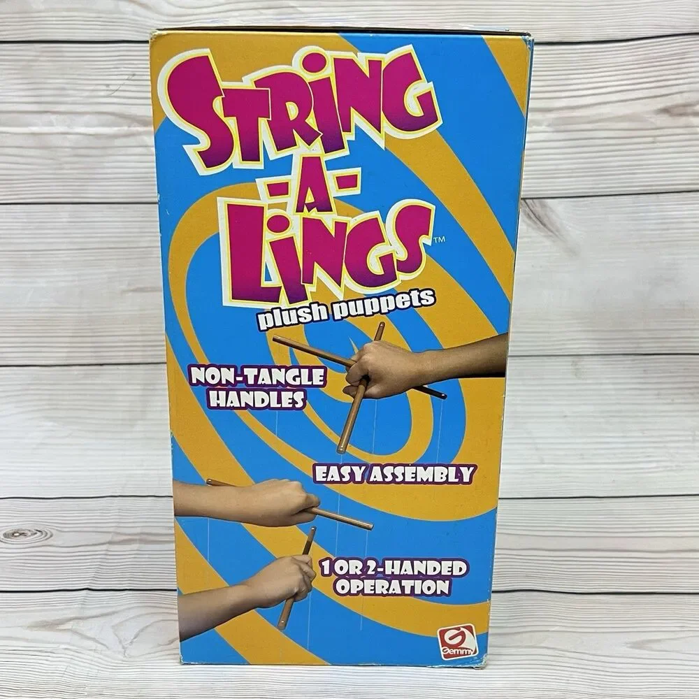 Vintage 2001 Gemmy String-A-Lings Plush Puppet Skeleton & Bones Marionette NOS